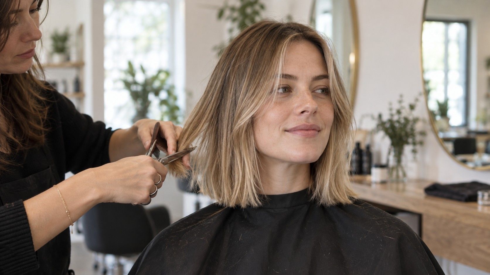 Soft blunt bob styled with a side part for fine hair